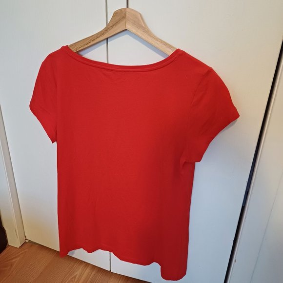 Jacqueline de Yong Red Tee Shirt Short Sleeve ''All about the Present'' Size XL - Picture 2 of 6